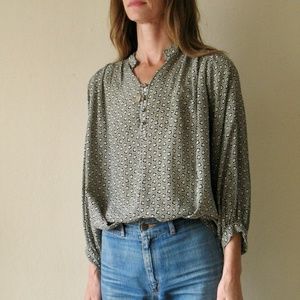 Mayle black floral print silk blouse m